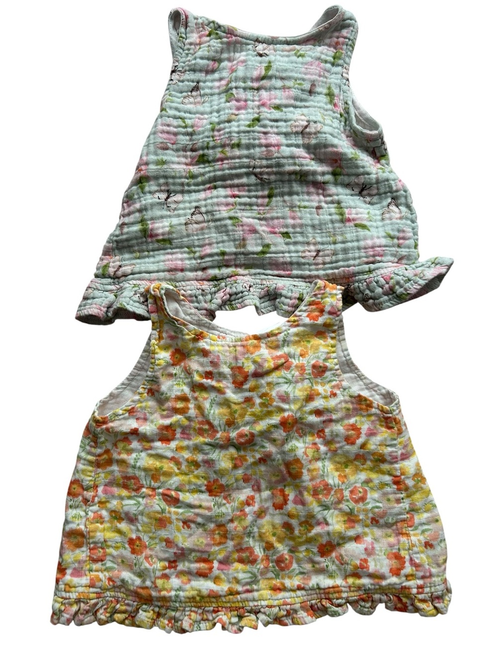 Stitchy Fish Open Back Toddler Girl Tank Tops Gauzy Cotton Floral Butterflies 2T